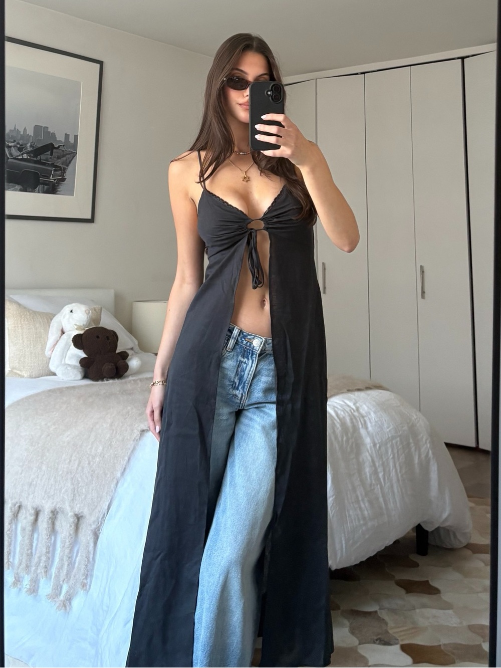 Black Long Linen Camisole
